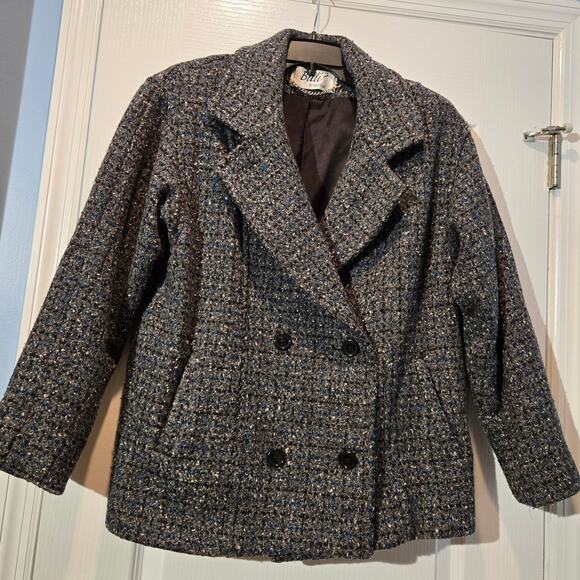 VTG Billi by Billycoat short peacoat gray tweed with shoulder pads S/M - Picture 1 of 11
